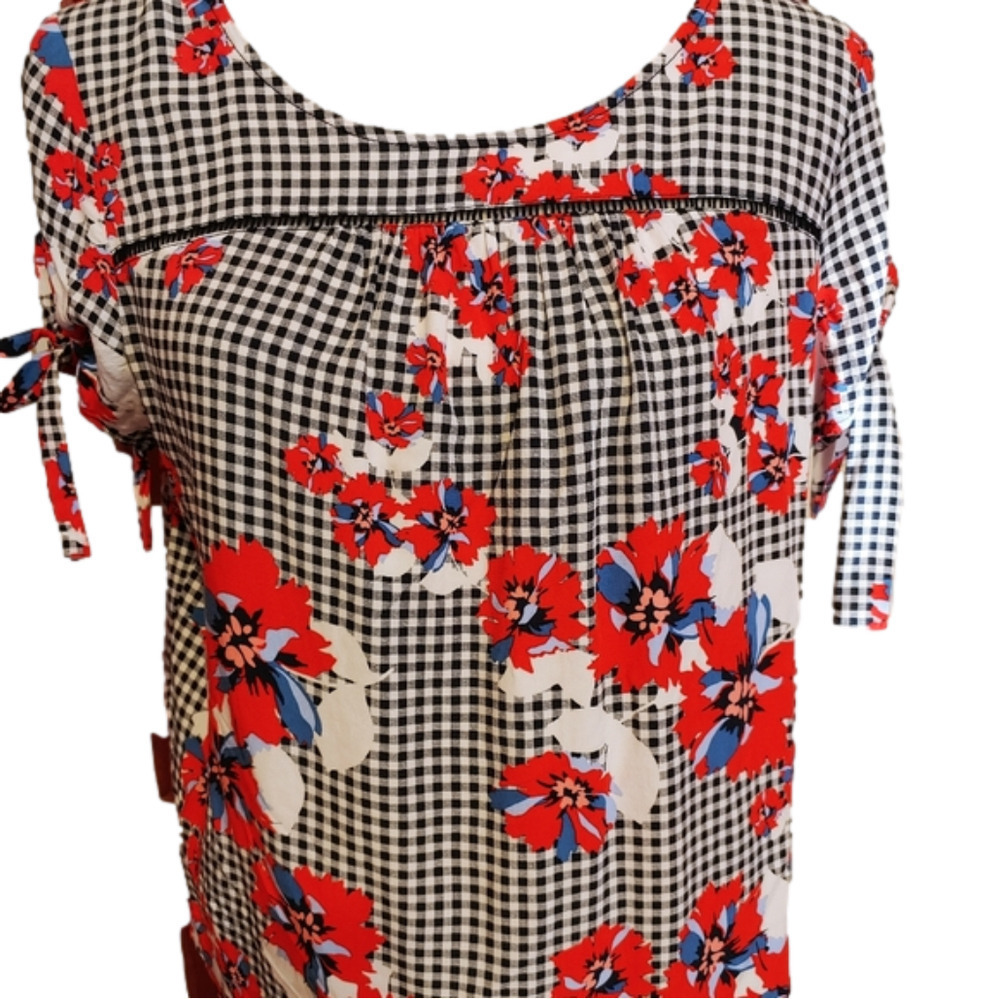 Floral Check Rayon Blouse M